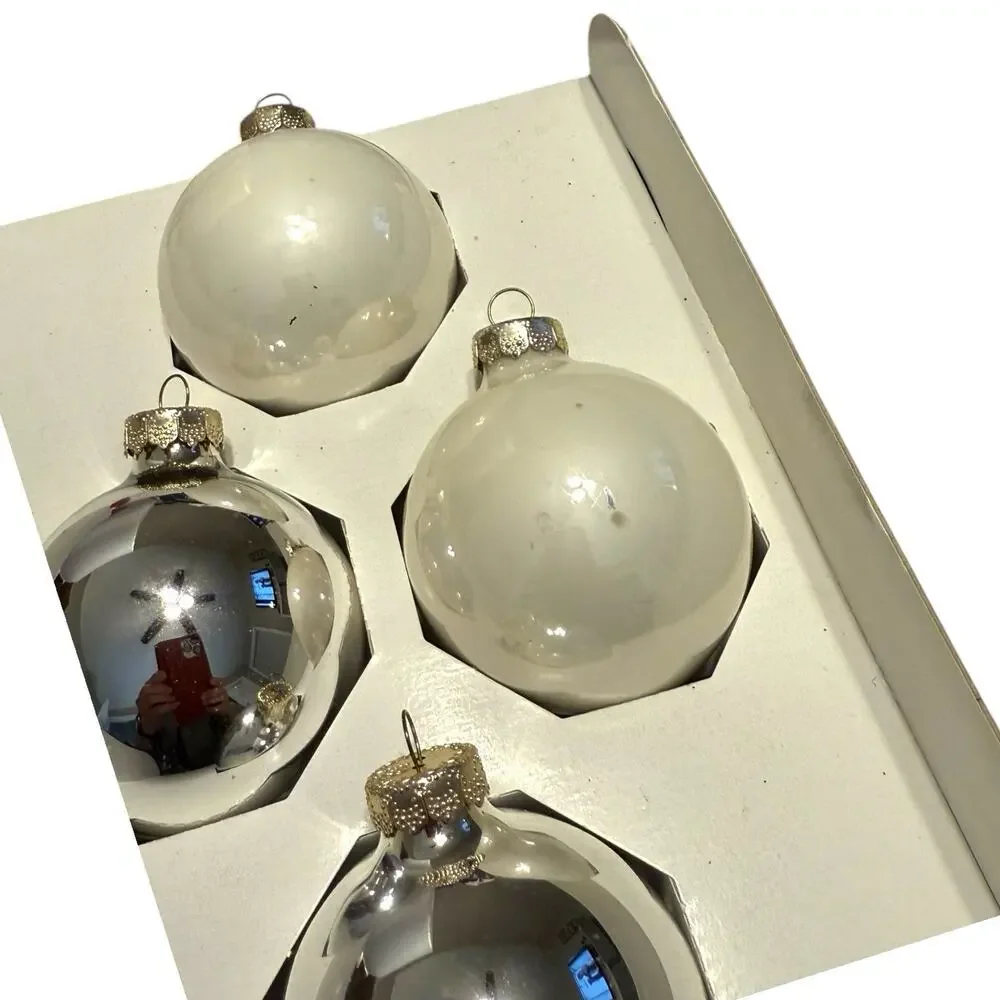 Box 4 God Bless America Patriotic Glass Christmas Ornaments Made USA 2.5